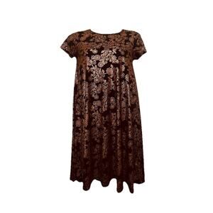 LuLaRoe Woman’s Carly Brown and Rose Gold Floral Patterned dress Size Medium EUC